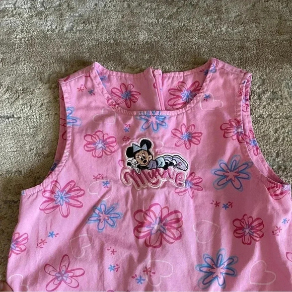 Disney Store Vintage 90s Rare Pink Cotton Floral Dress Minnie Embroidered: Med - Picture 4 of 9